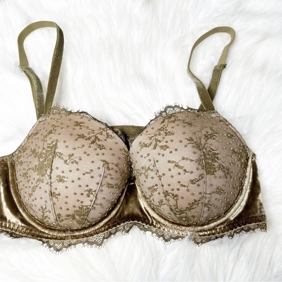 Victoria's Secret Green Beige Velvet Dream Angels Push Bra Size 36C - Picture 1 of 8
